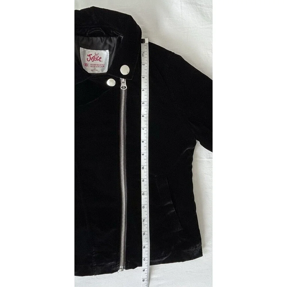NWOT Justice Girls Black Velvet Moto Jacket Size 10 Lined Lace Up Sleeve
